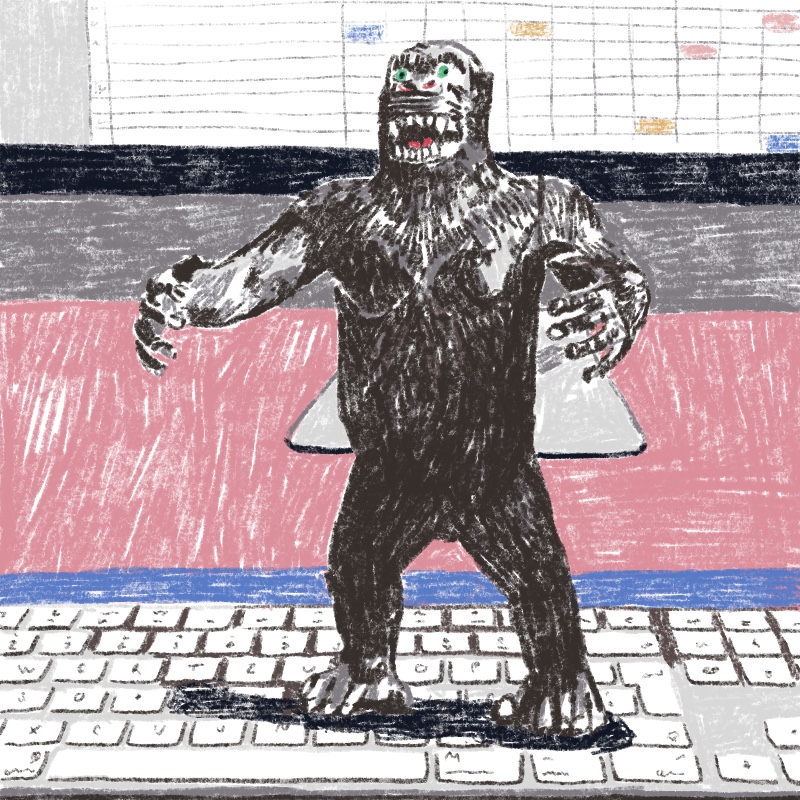Zeichnung von einem Gorilla der auf deiner Tastertur steht