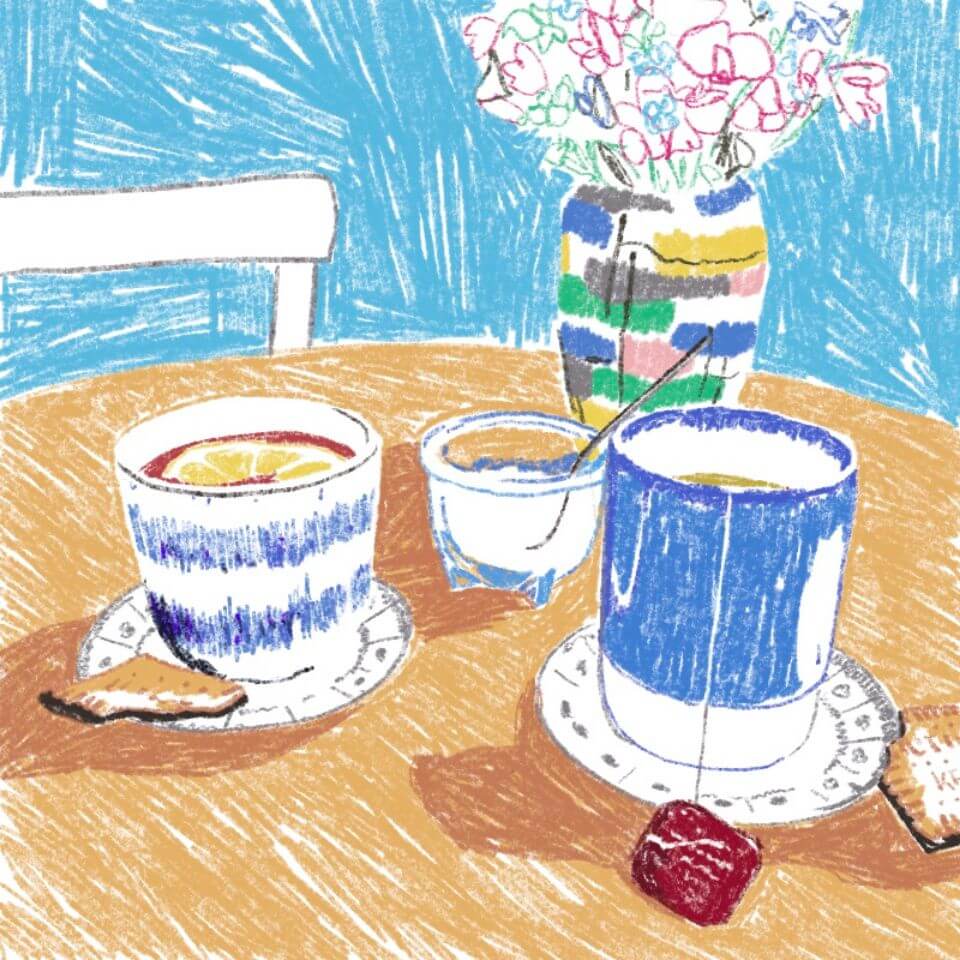 Illustration ehrlich Tisch mit Tassen