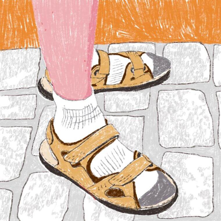 Illustration mutig sandalen mit weißen socken
