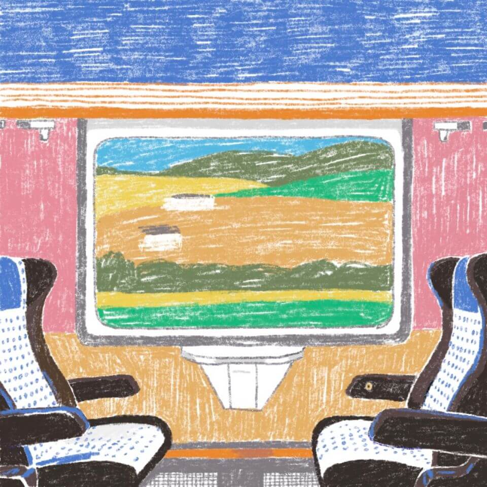 Illustration nachhaltig Abteil in einer Bahn